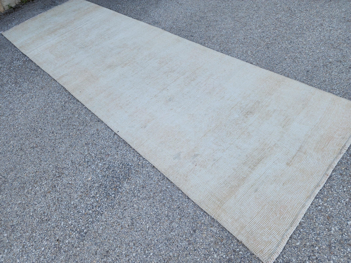 3x11 Neutral Muted Runner Rug, Hand Knoted Rustic Decor, Eco Friendly