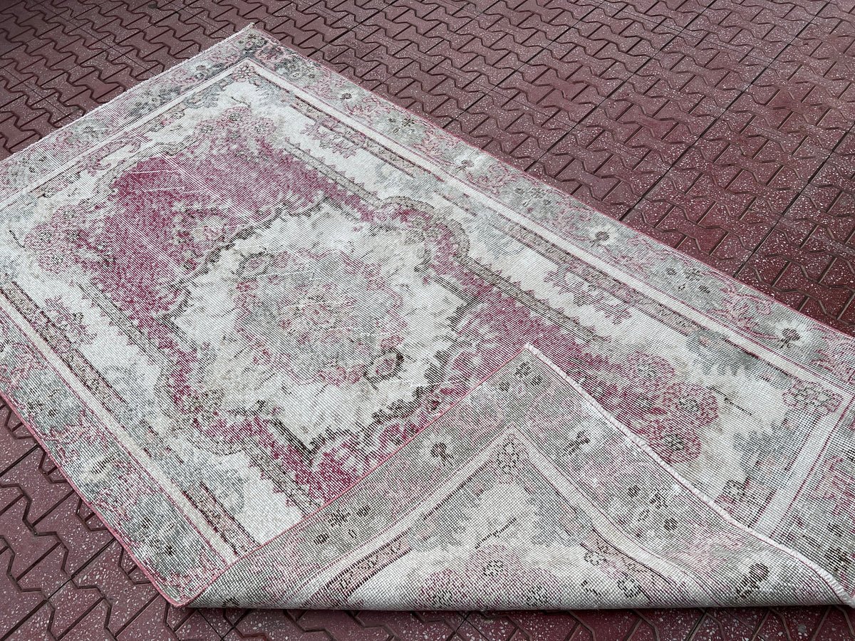 Handwoven Turkish Oushak Rug: 4x7 Boho Wool Cotton Rug