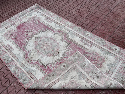 Handwoven Turkish Oushak Rug: 4x7 Boho Wool Cotton Rug