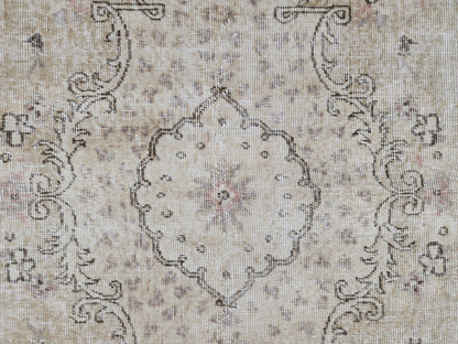 Hand Knotted Wool Oushak Rug 7x10: Beige Rustic Farmhouse Style
