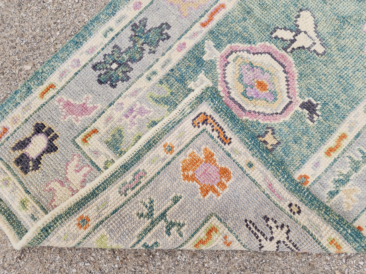 2x7 Green Oushak Runner Rug, Eco Friendly Rug, Up Cycled Wool, Kitchen Decor