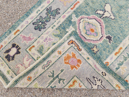 2x7 Green Oushak Runner Rug, Eco Friendly Rug, Up Cycled Wool, Kitchen Decor