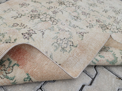 3x6 Vintage Turkish Oushak Rug: Handwoven Wool & Cotton
