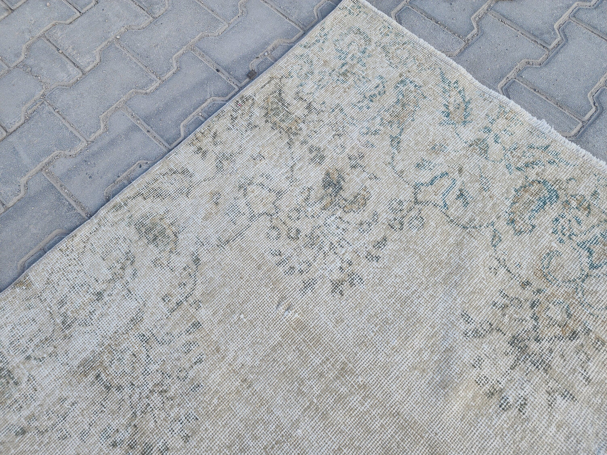 7x10 Medallion Turkish Rug, Oriental Living Room Decor, Beige and Soft Green