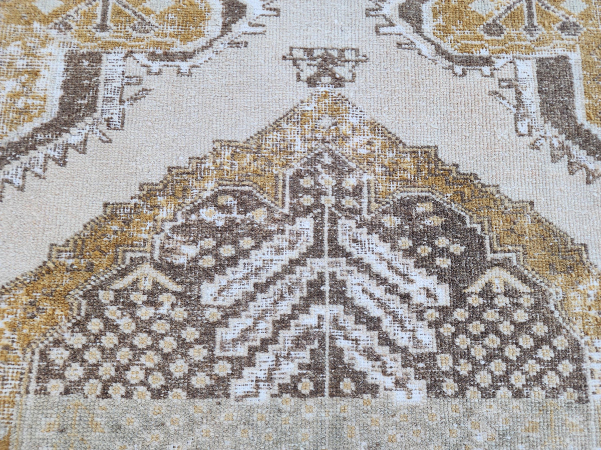 3x11 Neutral Turkish Rug, Hand Made Oriental Wool Decor, Boho Decor, Hallway Decor Rug