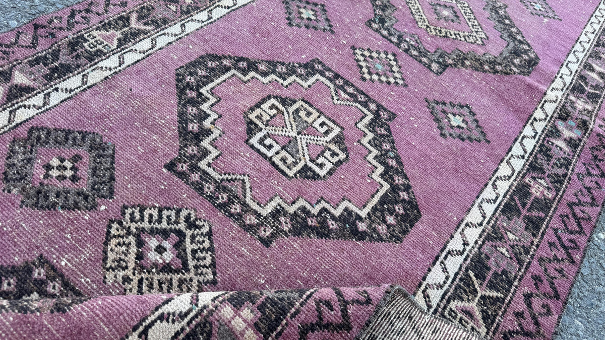 3x12 Purple Wool Runner Rug, Hand Made Rustic Decor, Kitchen Decor