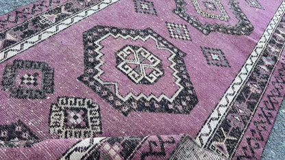3x12 Purple Wool Runner Rug, Hand Made Rustic Decor, Kitchen Decor