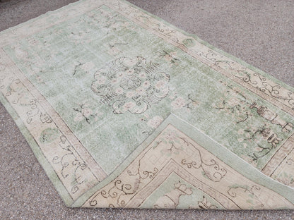 Green Turkish Oushak Rug 6x11: Handwoven Wool Isparta Carpet