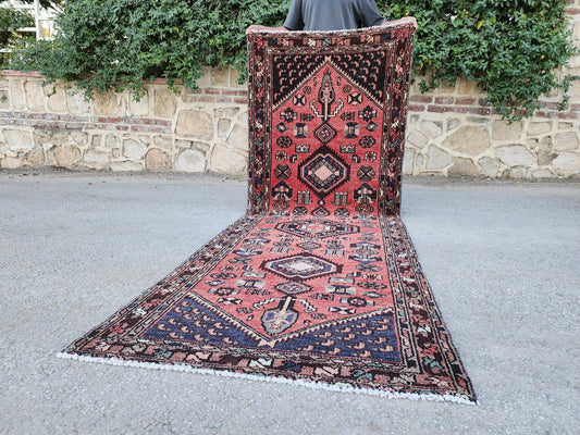 Vintage 3x9 Hand Made Rug: Soft Red Entryway Runner, Home Rustic Decor