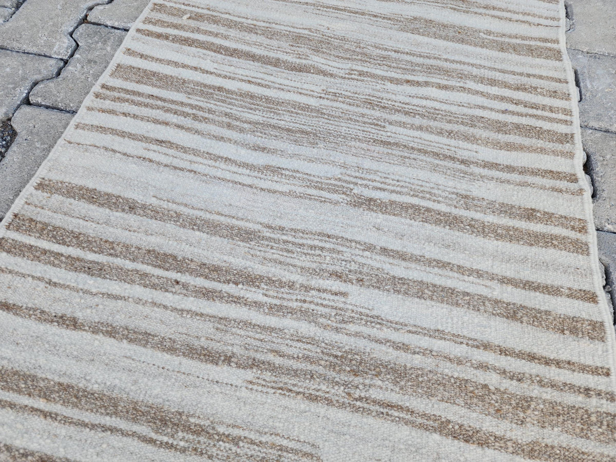 Neutral Turkish Kilim Runner 2x11, Kitchen Bohemian Decor, Eco Friendly Rug
