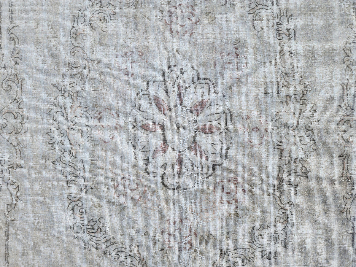 Neutral Oushak Rug 7x10: Green Faded Handwoven Area Rug