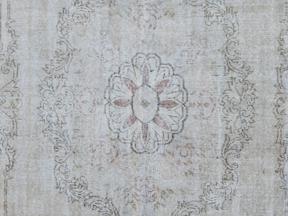 Neutral Oushak Rug 7x10: Green Faded Handwoven Area Rug