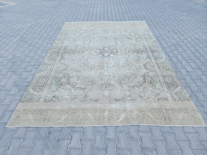 Vintage Oriental Rug 9x12: Beige And Brown Wool, Medallion Persian Border Design, Hand Knotted