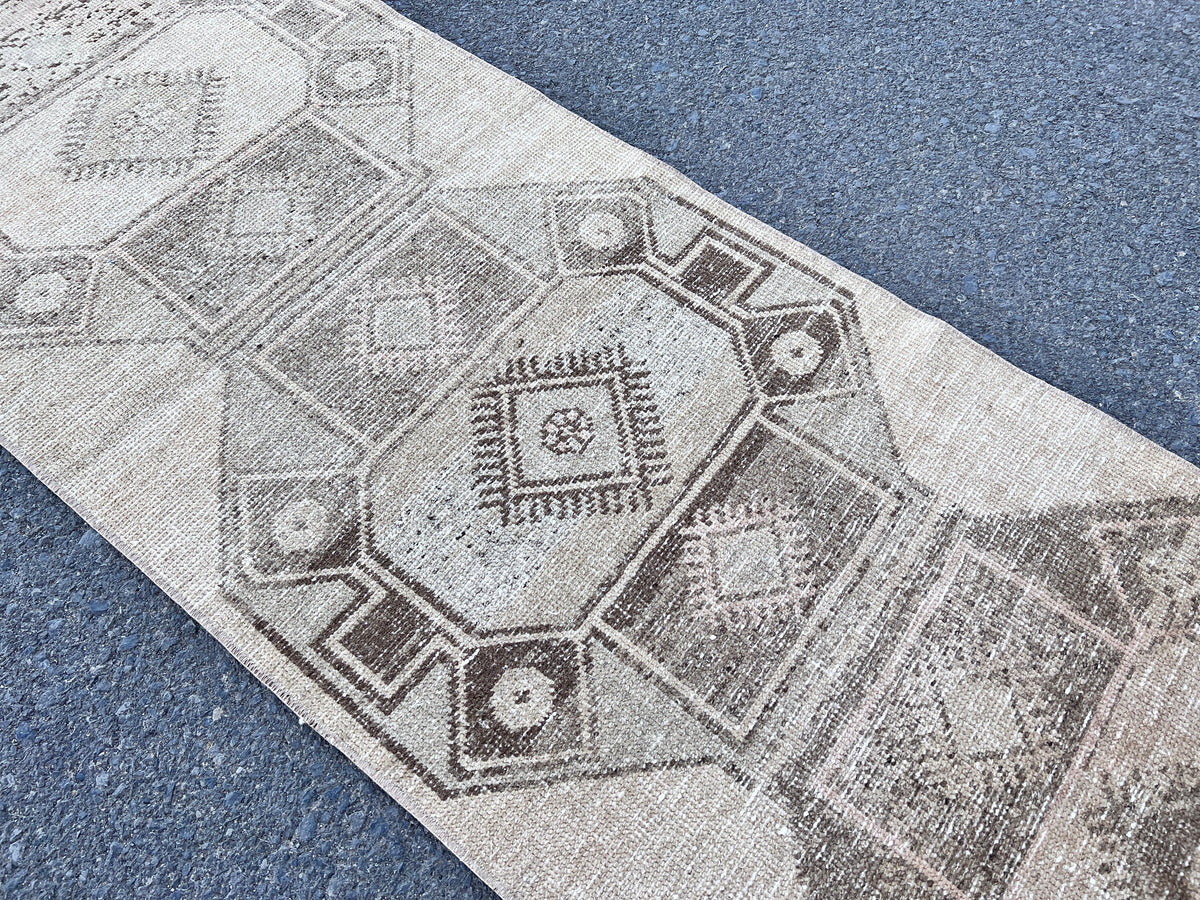 2x12 Neutral Runner Rug, Hand-Knotted Hallway & Entryway Rug, Earth Tone Decor