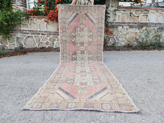 Vintage Runner Rug 3x9, Anatolian Hand made Carper, Home Entryway Decor