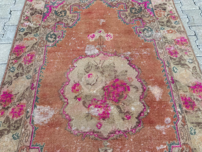 4x7 Handwoven Turkish Oushak Wool Rug: Boho Farmhouse Decor