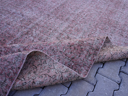 Handwoven Turkish Rug 7x10: Faded Red Wool & Cotton, Dining Room Decor
