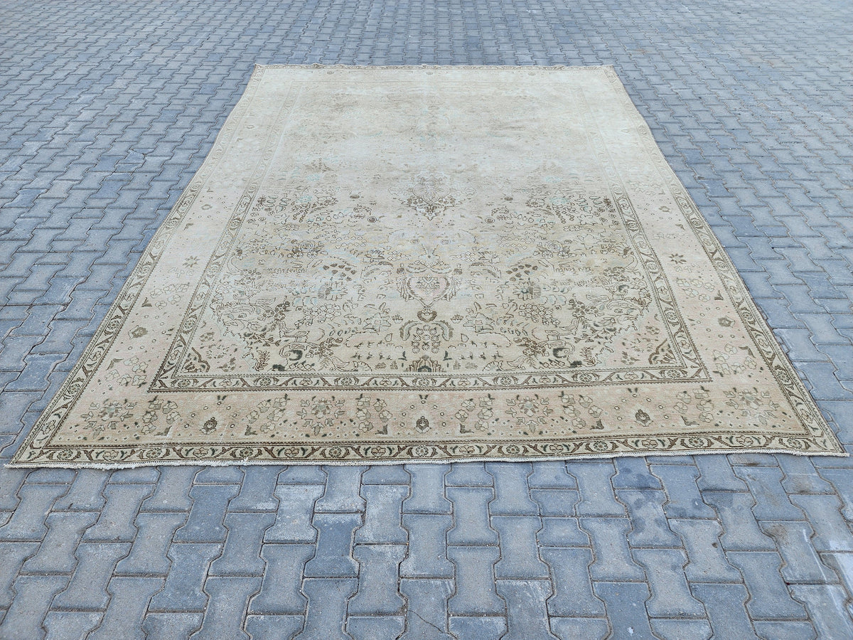 Hand Knotted Wool Area Rug 10x13: Beige Bohemian Patterned Rug