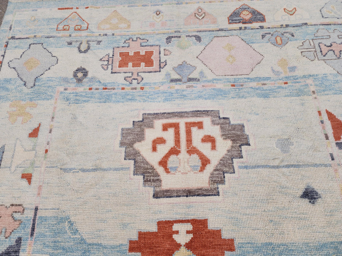 6x9 Oushak Rug: Light Beige Pastel Turkish Wool, Handwoven Boho Rug