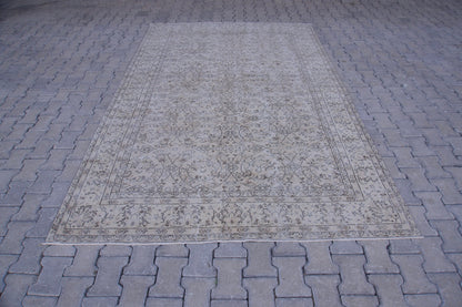 6x10 Neutral Wool Area Rug, Hand Knotted, Beige and Brown, Farmhouse Decor