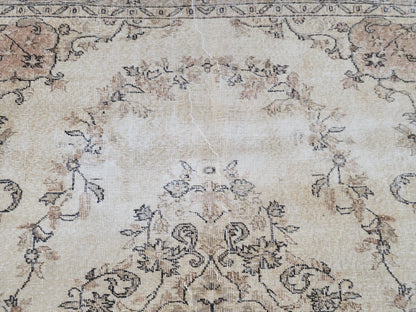 6x9 Hand Made Oushak Rug: Beige and Brown, Rustic Decor, Turkish Wool Rug