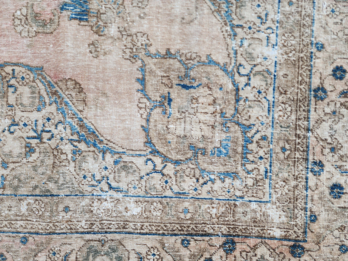 6x10 Turkish Area Rug, Beige and Blue Color, Dining Room Wool Hand Knotted Decor