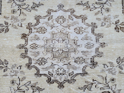 5x9 Neutral Area Wool Rug: Rustic Decor, Turkish Oushak, Beige and Brown