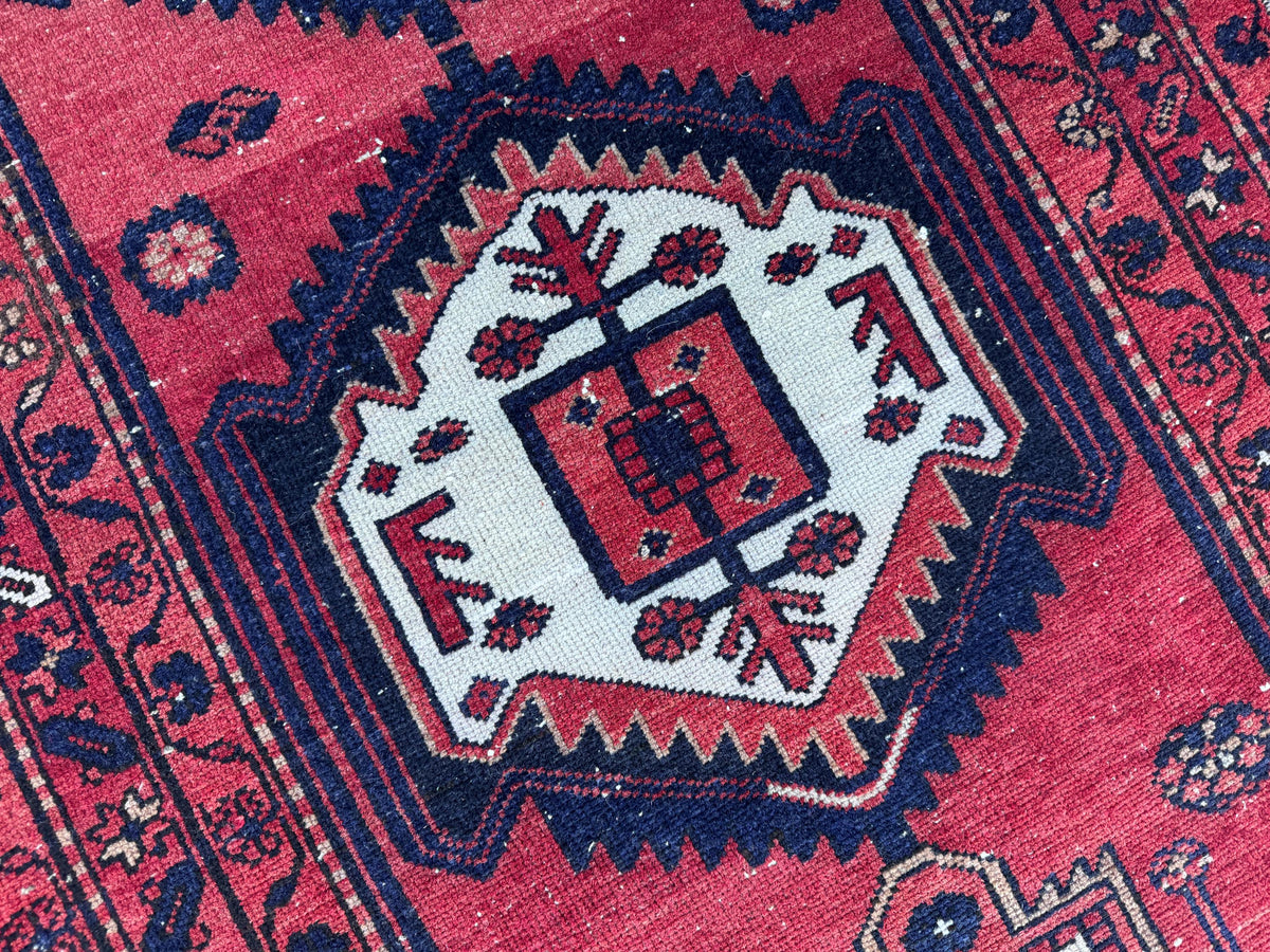 3x10 Geometric Wool Red Runner Rug: Hand Knoteed, Kitchen Decor
