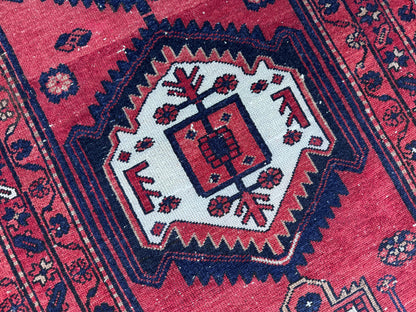 3x10 Geometric Wool Red Runner Rug: Hand Knoteed, Kitchen Decor