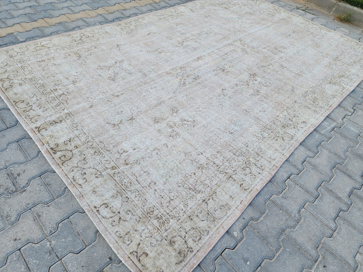 6x10 Neutral Boho Rug, Turkish Beige Hand Knotted, Dining Room Decor
