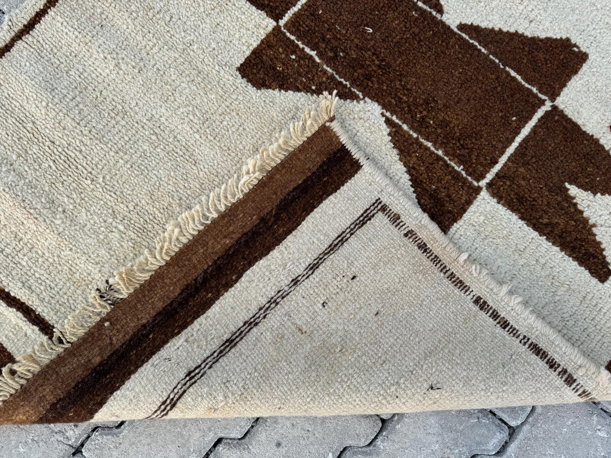3x9 Vintage Turkish Herki Runner Rug: Handwoven Wool Hallway Rug