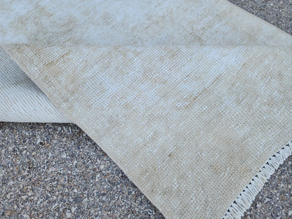 Neutral Turkish Wool Runner Rug 2x11: Hand-Knotted Bohemian Hallway Decor