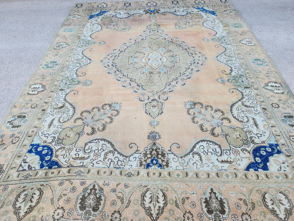 Hand Made Oversized Rug 9x12: Oriental Rustic Decor, Brown and Blue