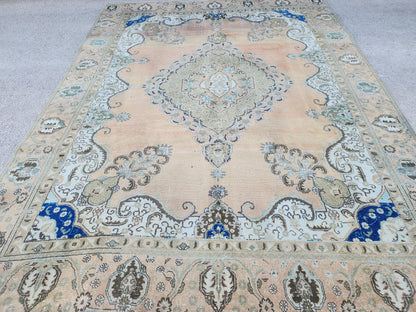 Hand Made Oversized Rug 9x12: Oriental Rustic Decor, Brown and Blue
