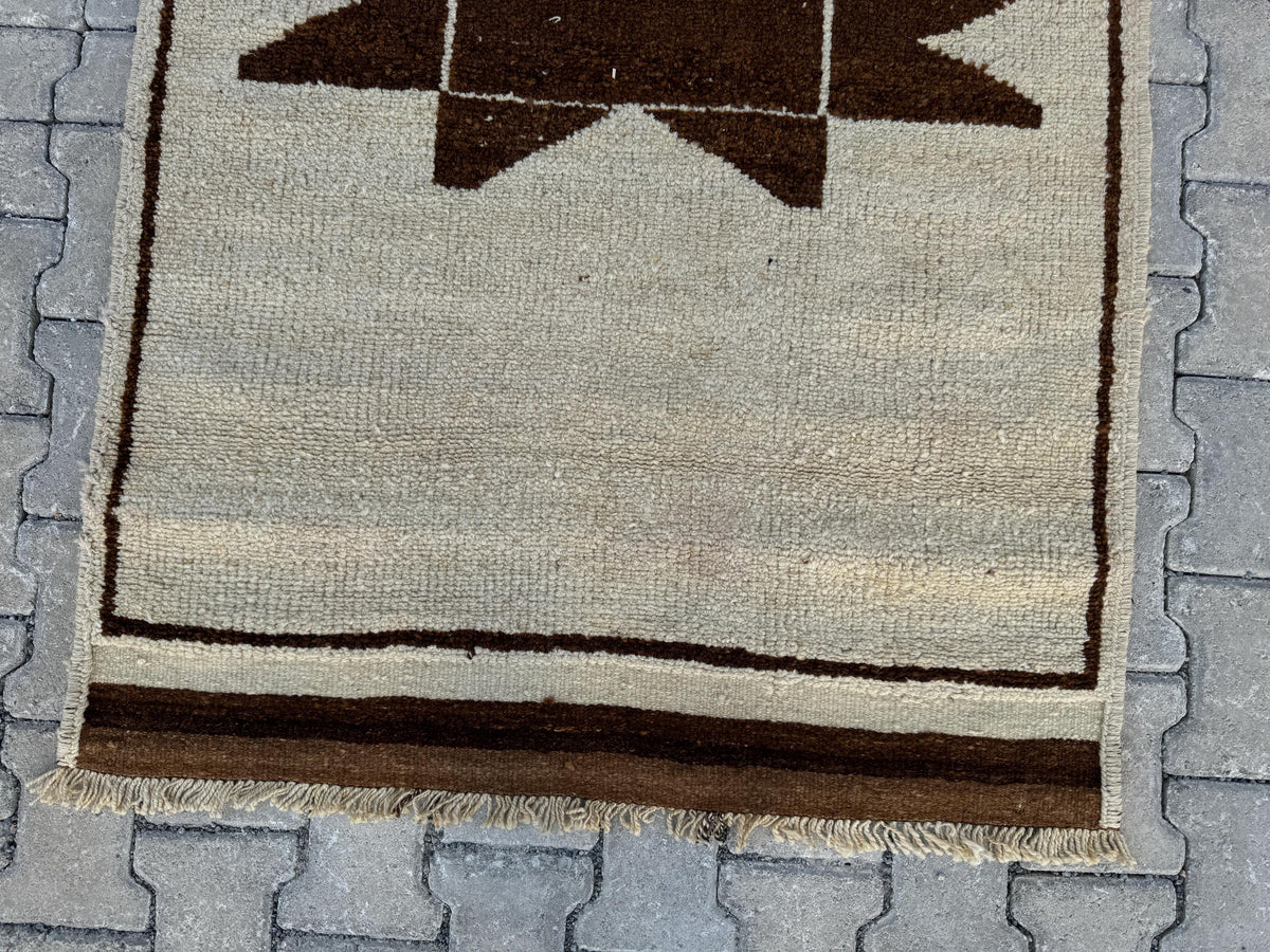 3x9 Vintage Turkish Herki Runner Rug: Handwoven Wool Hallway Rug