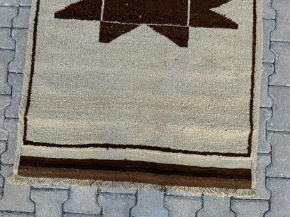3x9 Vintage Turkish Herki Runner Rug: Handwoven Wool Hallway Rug