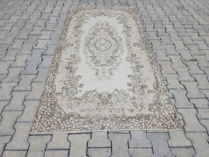 4x7 Vintage Turkish Oushak Rug: Handwoven Wool & Cotton