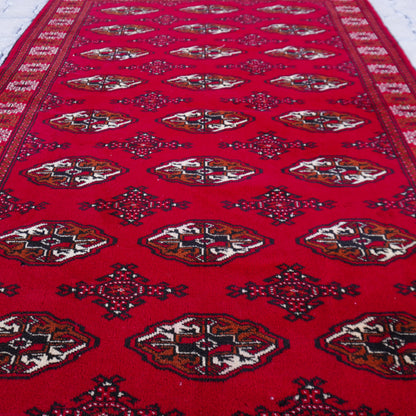 4x6 Vintage Turkmen Rug: Hand-Knotted Wool, Red Accent Rug