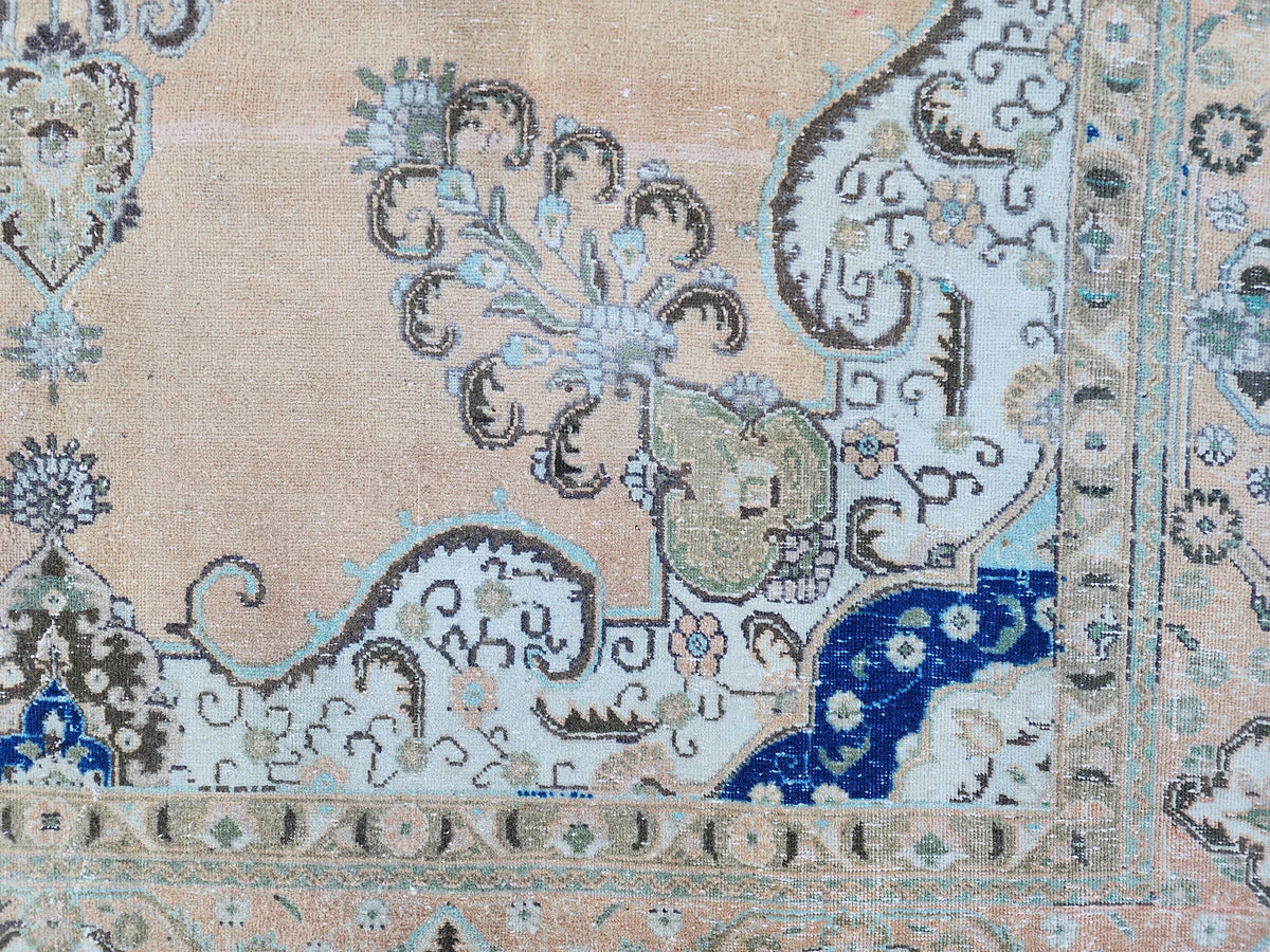 Hand Made Oversized Rug 9x12: Oriental Rustic Decor, Brown and Blue