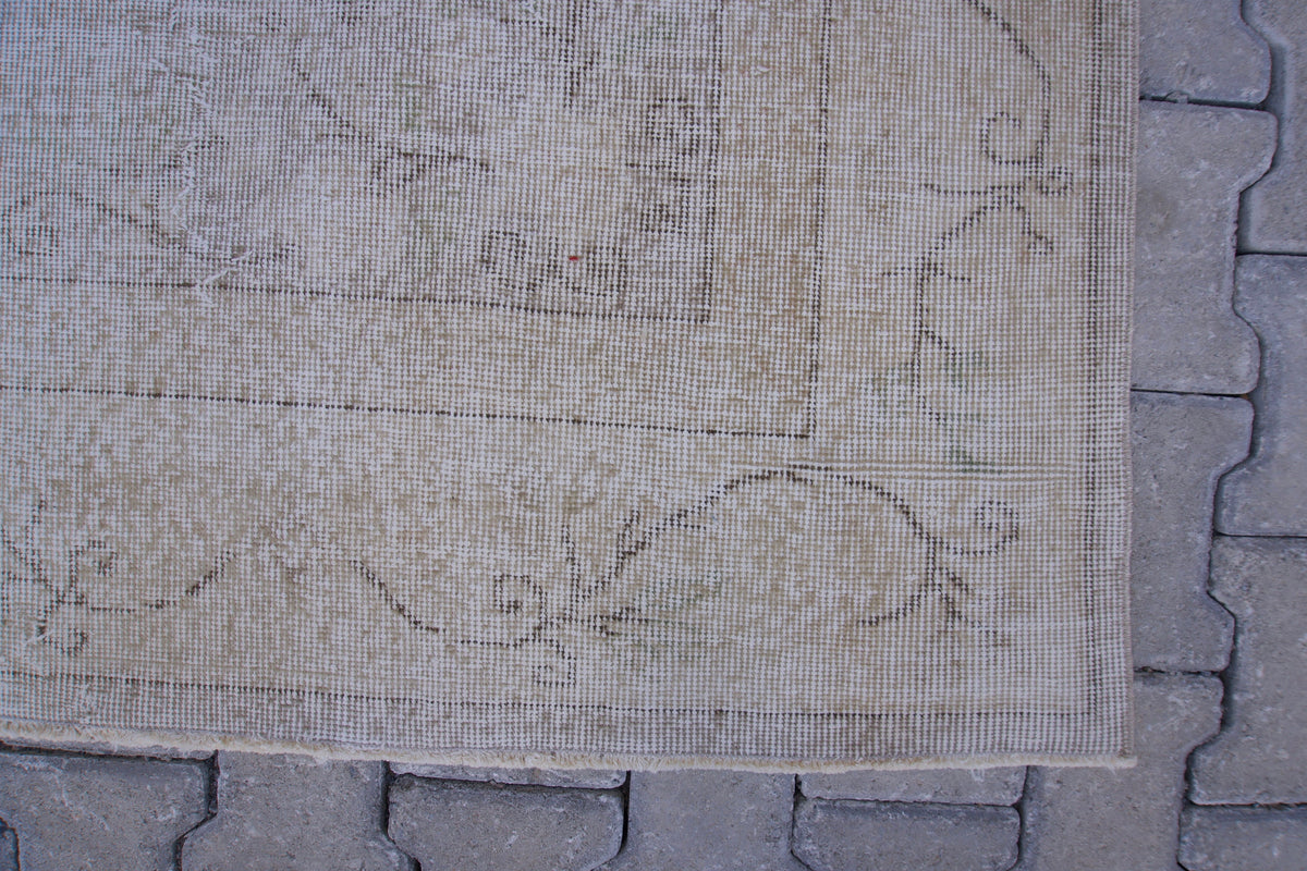 Neutral Area Rug 7x10, Beige Wool Hand Made, Turkish Carpet For Home Decor