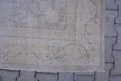 Neutral Area Rug 7x10, Beige Wool Hand Made, Turkish Carpet For Home Decor