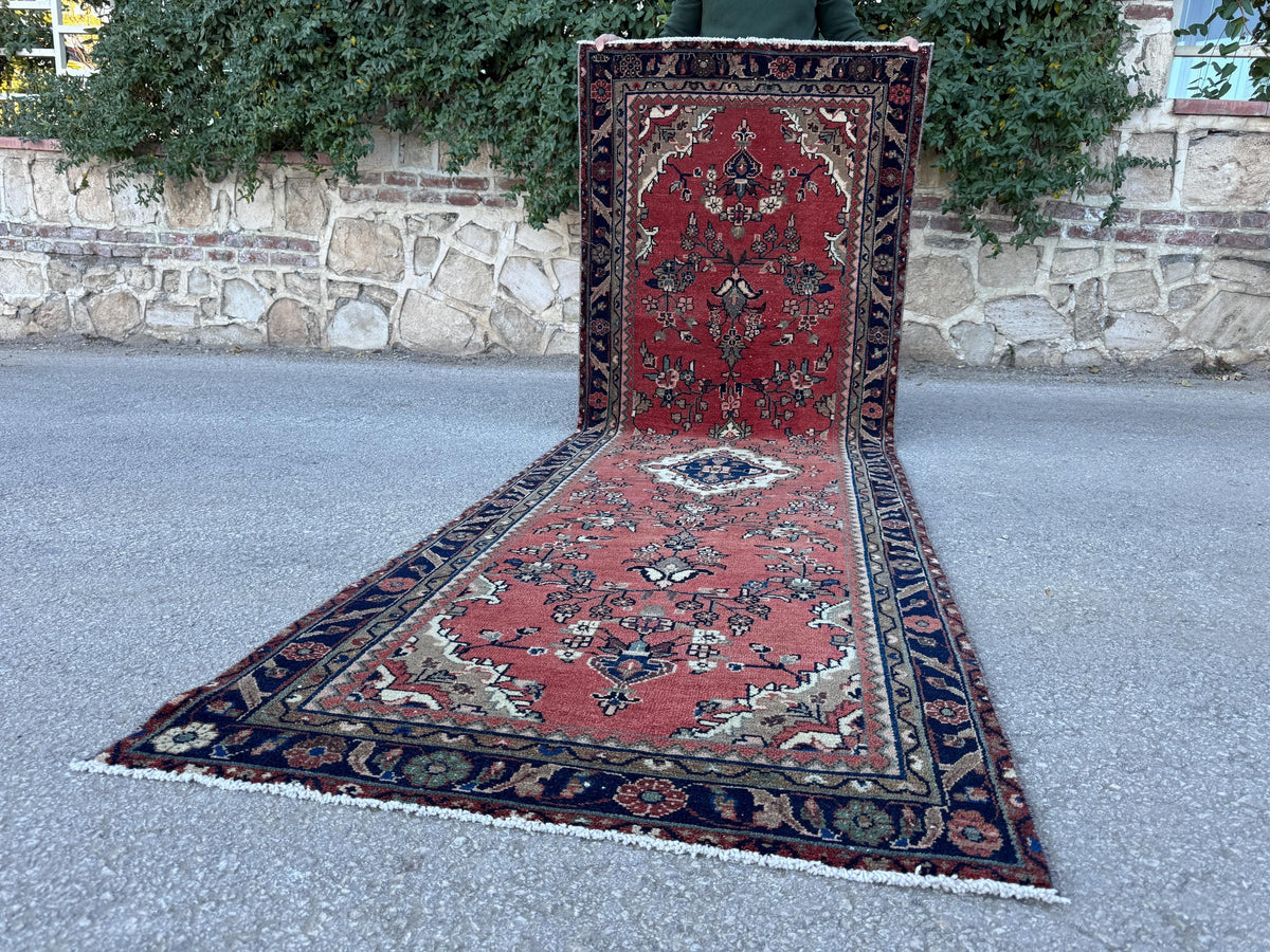 Antique Wool Runner Rug 3x10: Hand Knotted, Rustic Hallway Decor