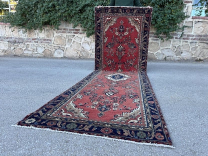 Antique Wool Runner Rug 3x10: Hand Knotted, Rustic Hallway Decor