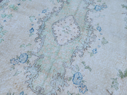 Neutral Oushak Rug 5x9: Hand-Knotted Wool Turkish Rug