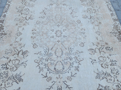 Neutral Wool Rug 6x9, Oriental Turkish Hand Made, Bed Room Decor