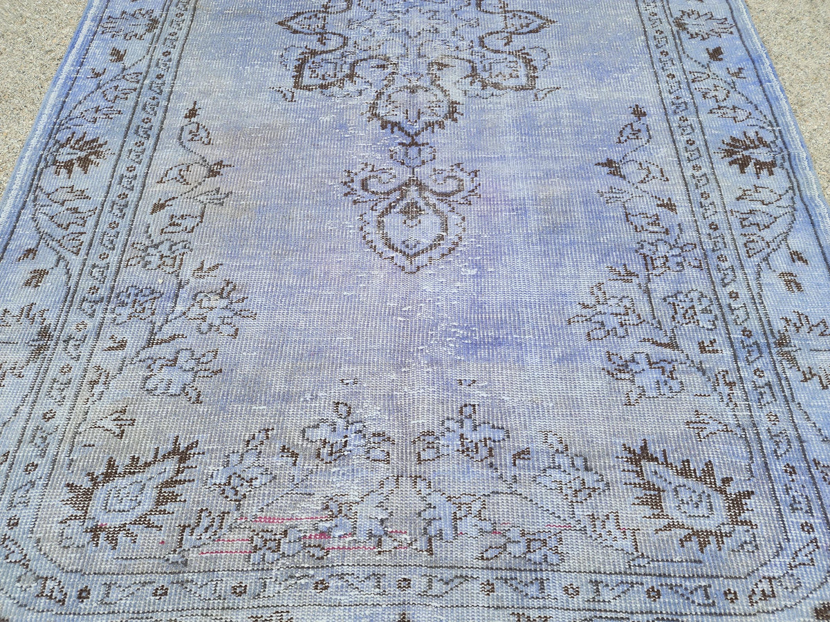 Vintage Blue Turkish Oushak Rug 5x9: Handwoven Wool Area Rug