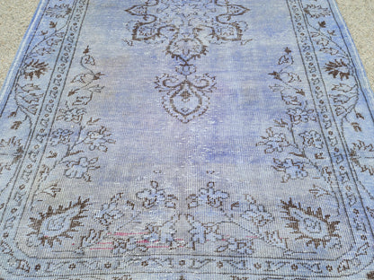 Vintage Blue Turkish Oushak Rug 5x9: Handwoven Wool Area Rug
