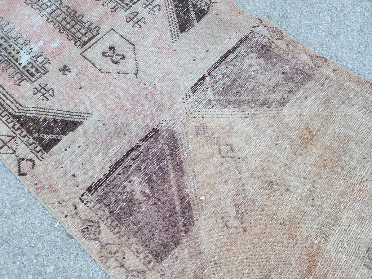 3x10 Neutral Runner Rug, Hand Made Rustic Decor, Bohemian Geometric Design