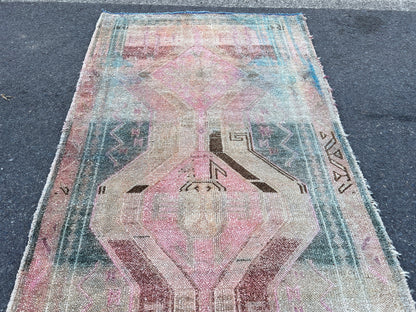 Vintage Turkish Wool Area Rug 4x9: Oriental Entryway Rug