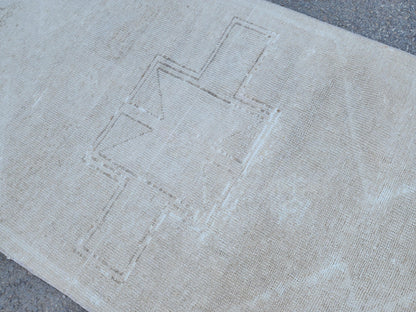 Muted Beige Runner Rug 3x12, Turkish Home Decor Wool Carpet, Hallway Decor